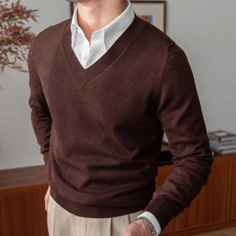 Knitted Long Sleeved V-Neck Sweater