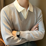 Attached Collar Long Sleeved Polo Shirt