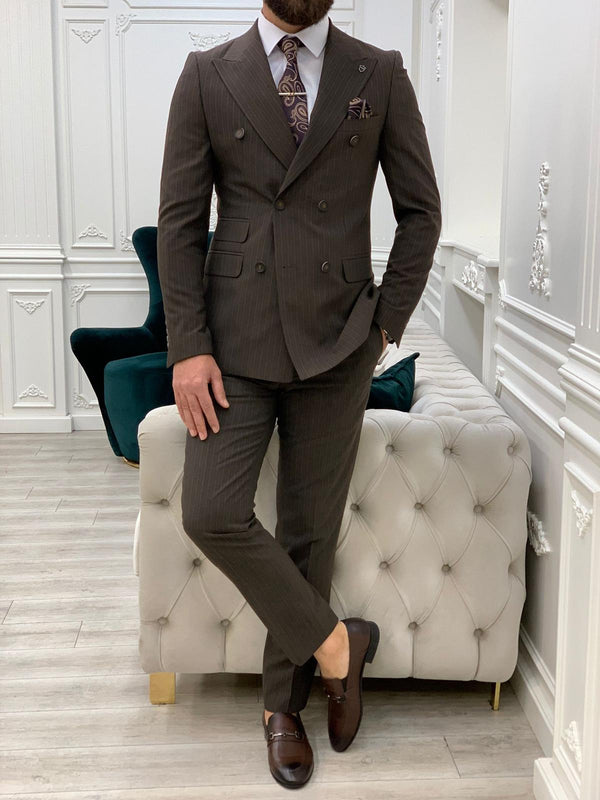 Brown Italian Style Slim Fit Double Breasted Suit