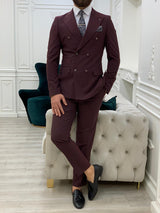 Burgundy Italian Style Slim Fit Double Breasted Suit