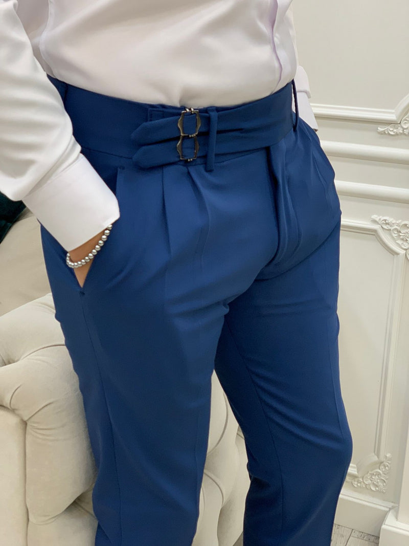 Blue Buckled Canvas Trousers