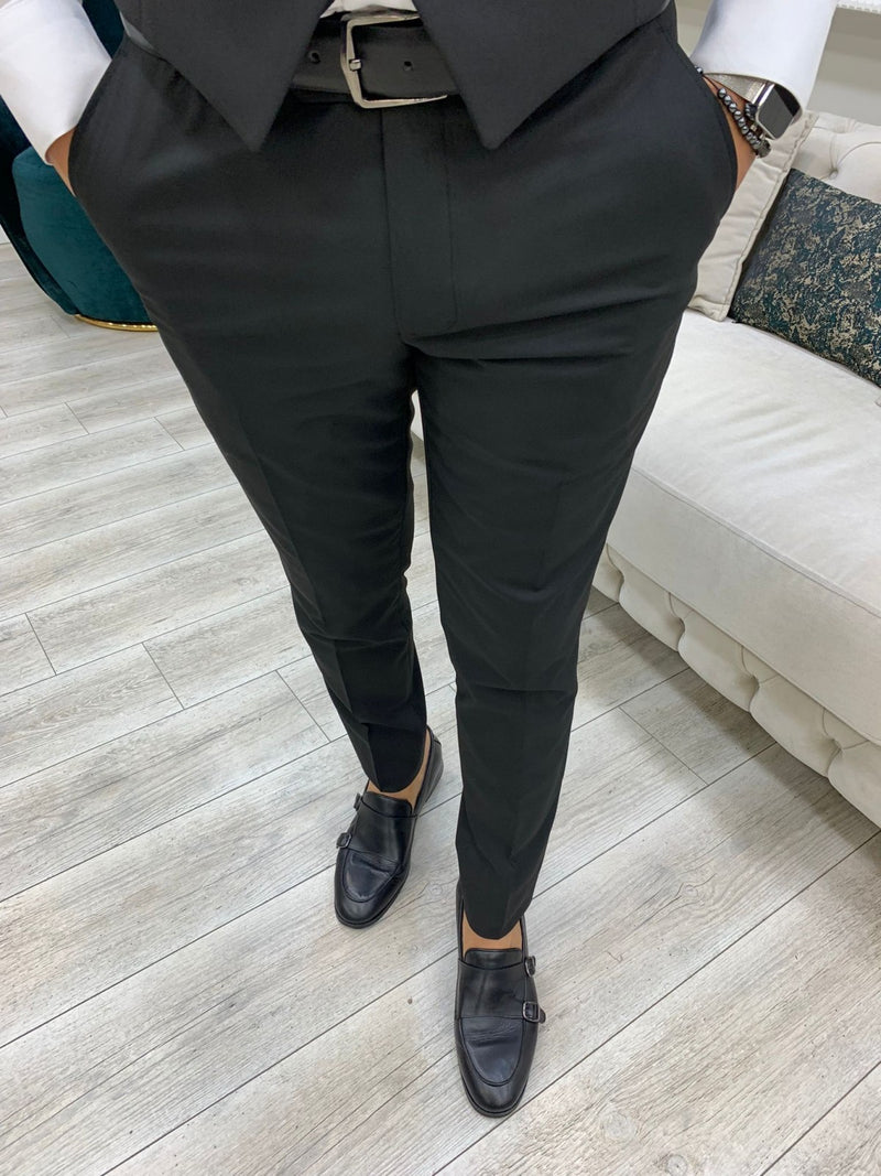 Black Slim Fit Striped Suit