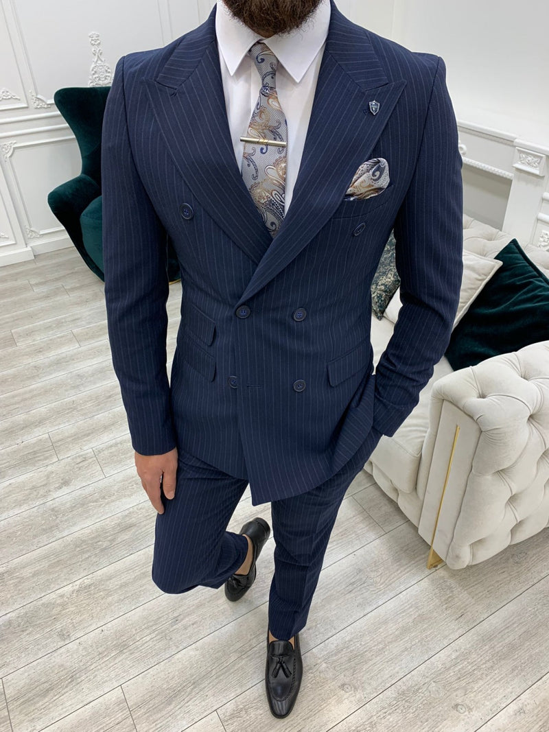 Indigo Italian Style Slim Fit Double Breasted Suit