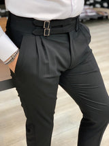 Black Buckled Canvas Trousers