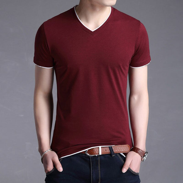 V Neck Solid Colour T-Shirt