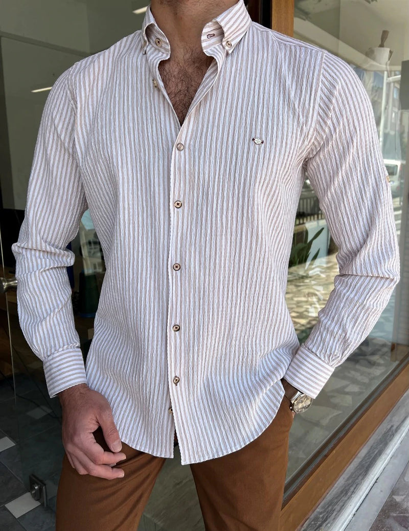 Striped Cotton Satin Slim Fit Shirt