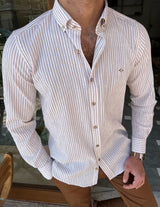 Striped Cotton Satin Slim Fit Shirt