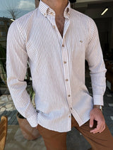 Striped Cotton Satin Slim Fit Shirt