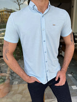 Slim Fit Self Patterned Button Collar Short Sleeve Shirt
