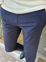 Slim Fit Self Patterned Side Pocket Linen Trousers Stone