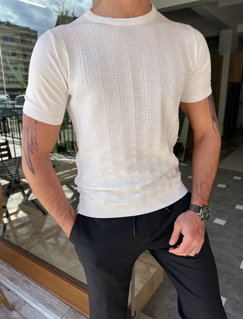 Self Patterned Crew Neck T-shirt