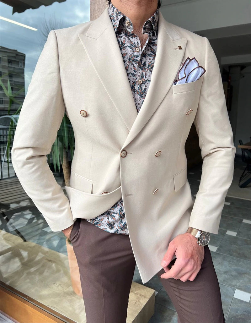 Double Breasted Swallow Collar Slim Fit Jacket