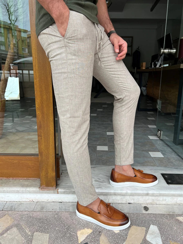 Slim Fit Stripe Detailed Fabric Trousers