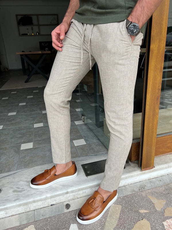 Slim Fit Stripe Detailed Fabric Trousers
