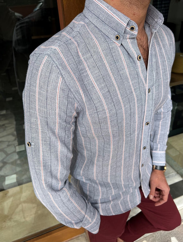 Slim Fit Striped Baby Collar Shirt