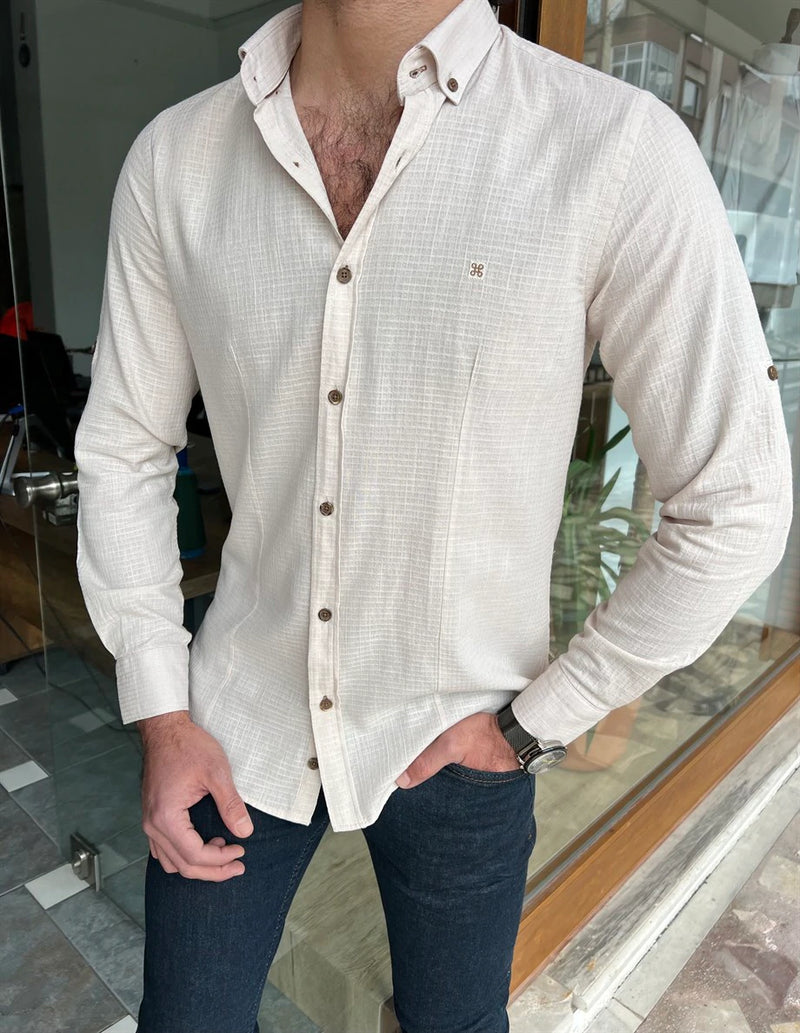 Slim Fit Square Patterned Long Sleeve Shirt