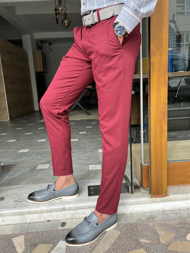 Slim Fit Side Pocket Linen Trousers