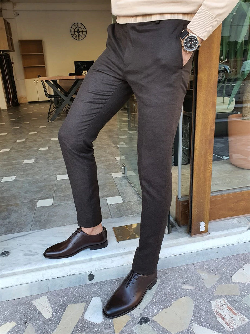 Slim Fit Fabric Trousers With Side Pockets