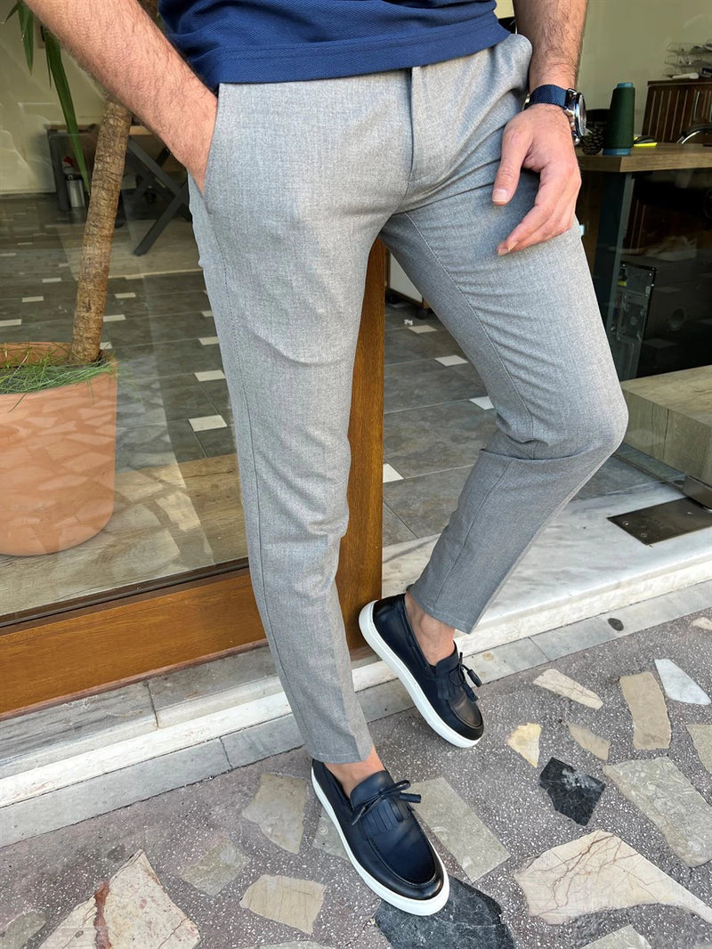 Slim Fit Fabric Trousers with Side Pockets