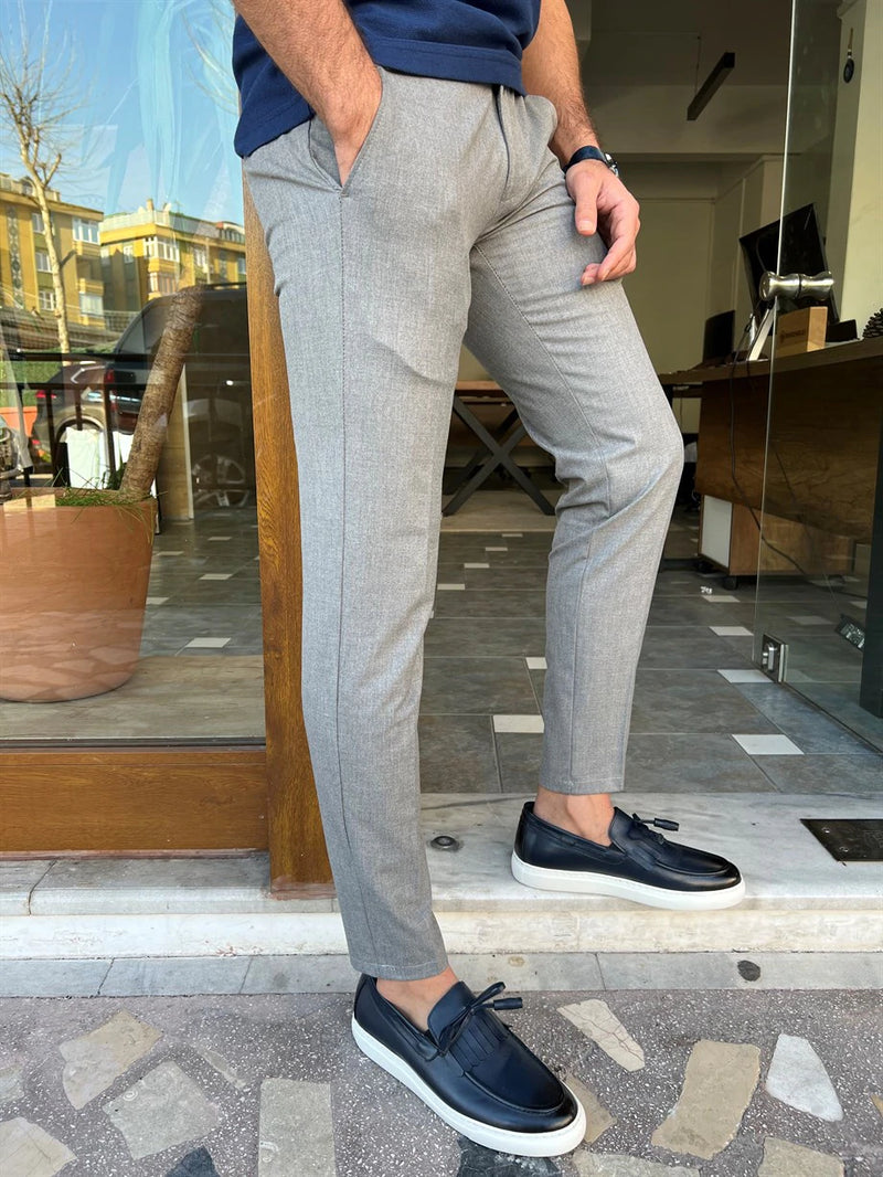 Slim Fit Fabric Trousers with Side Pockets